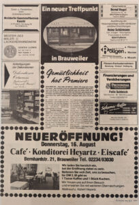 Zeitungsartikel Café Heyartz Erföffnung 1979 in Pulheim Brauweiler